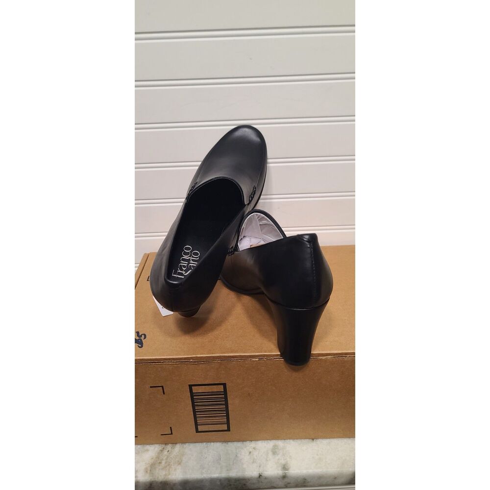 Franco Sarto Nolan Black Leather Upper Heeled Loafers Size 8.5 NIB